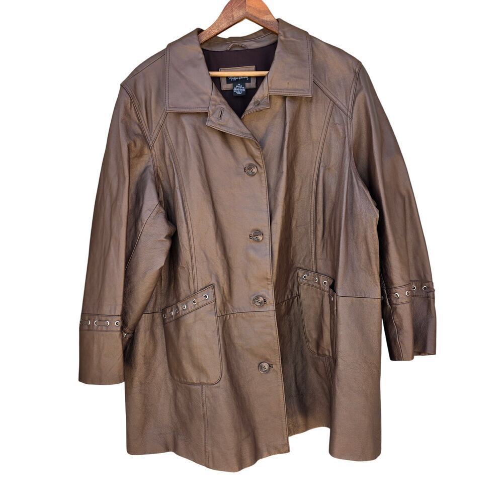 Maggie Barnes Genuine Leather Jacket Bronze Plus Size 2X 22/24